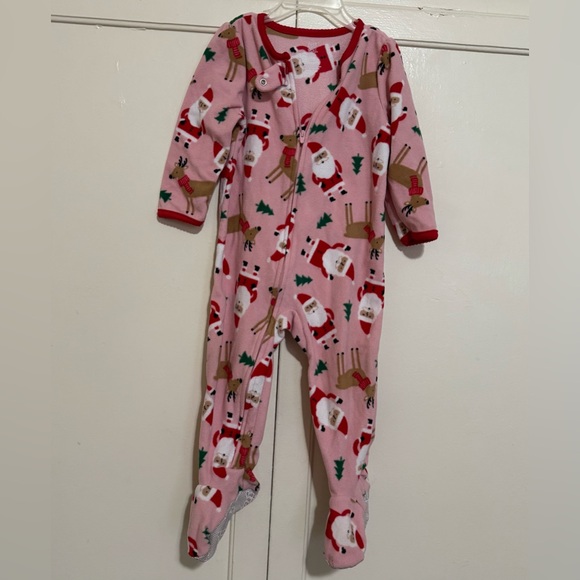 Pink Santa and Reindeer Kids Footie - Picture 1 of 1